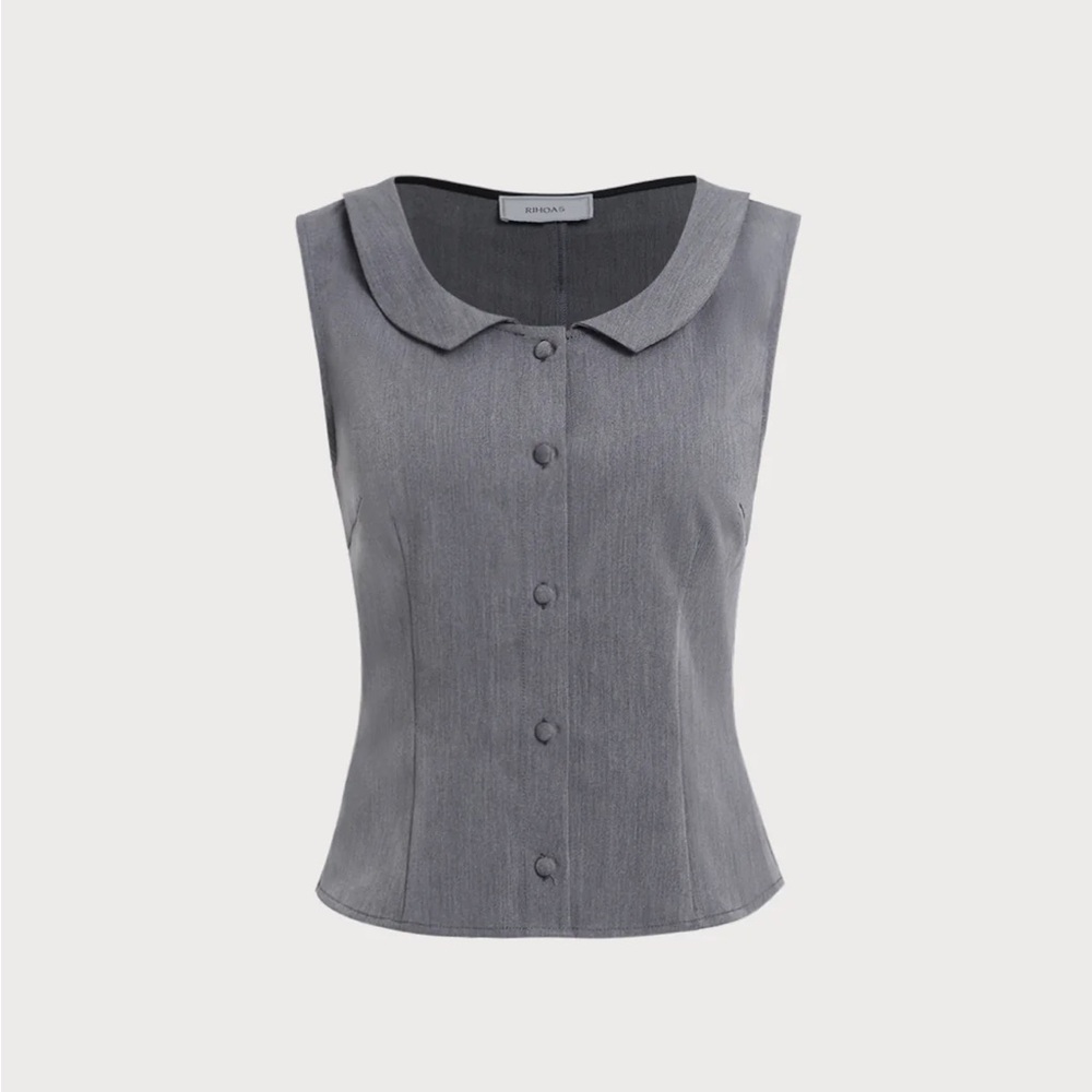 Grey Collared Button Tank Top - Picture 6 of 8